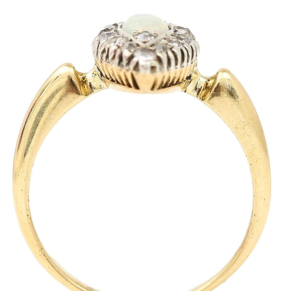 Thumbnail: Victorian 18ct Gold Opal and Old Cut Diamond Navette Ring