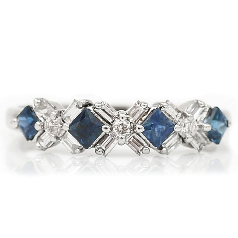 Thumbnail: Contemporary 18ct White Gold Baguette Cut Diamond and Sapphire Ring