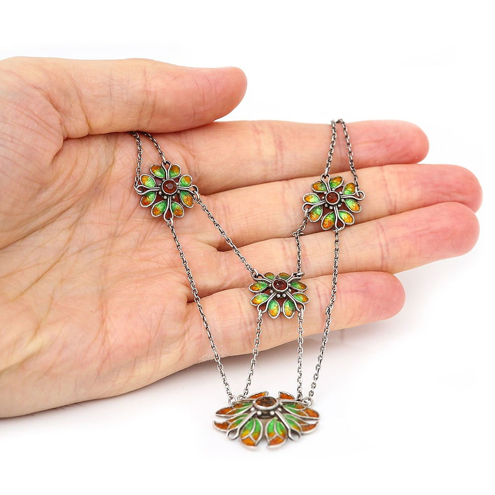 Thumbnail: Liberty Arts and Crafts Silver Citrine and Enamel Necklace Circa 1910