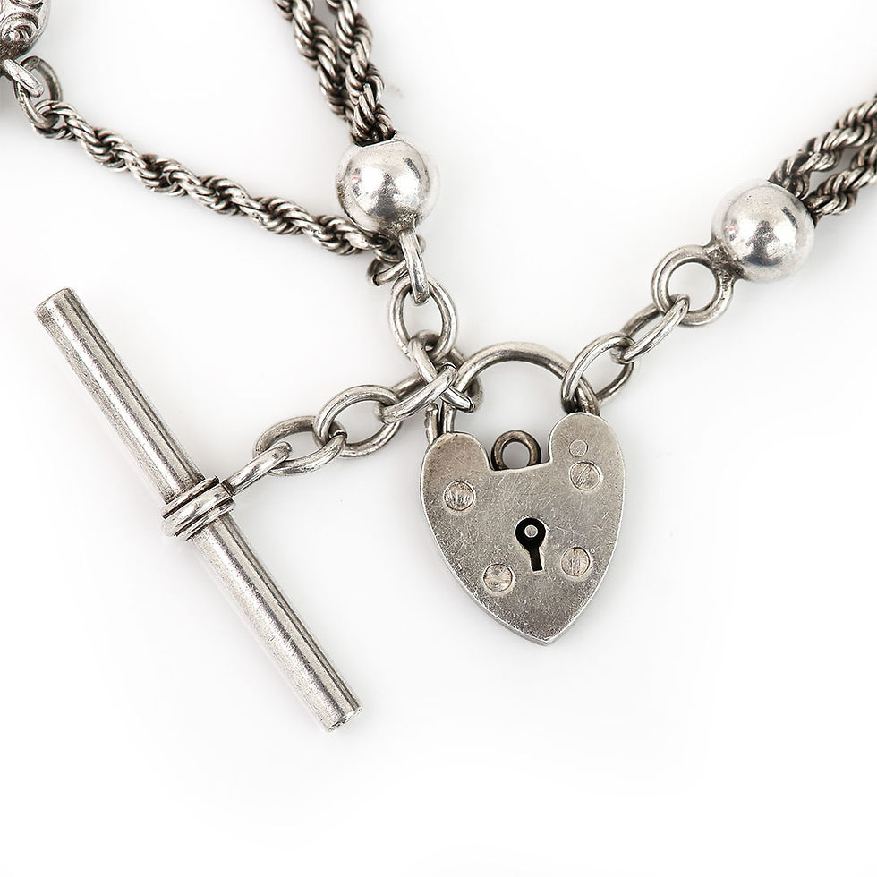 Thumbnail: Edwardian Silver Albertina Bracelet with Hearts and T-Bar