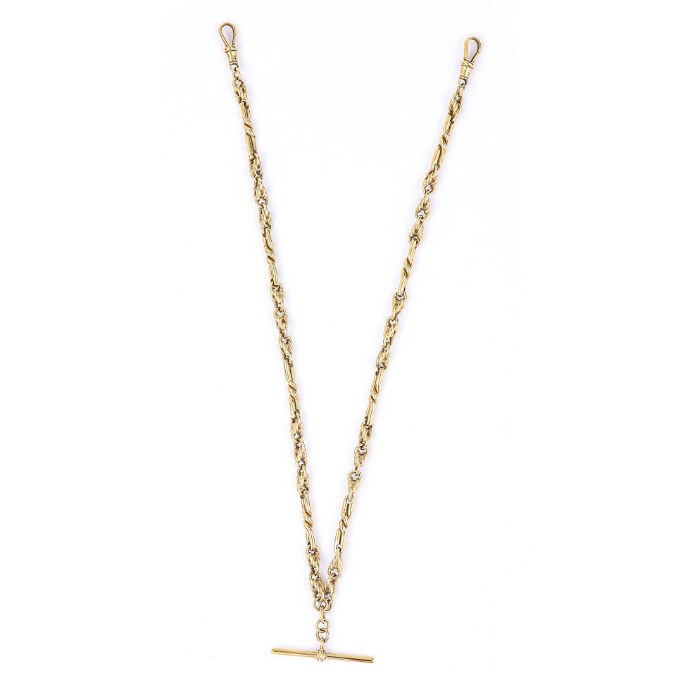 Thumbnail: Vintage 9k 9ct Yellow Gold Fancy Twist Link Albert Watch Chain, 18", 43g