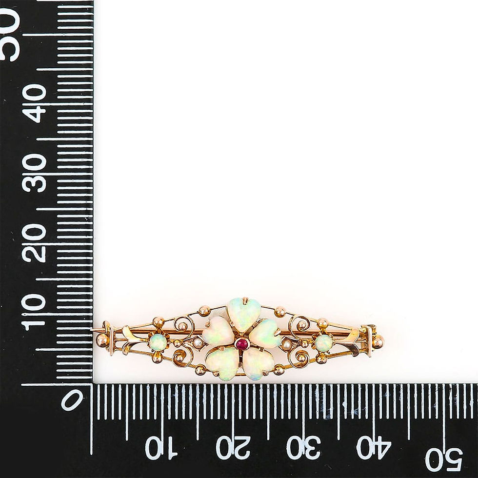 Thumbnail: Edwardian Gold Heart Shaped Opal and Pearl Bar Brooch