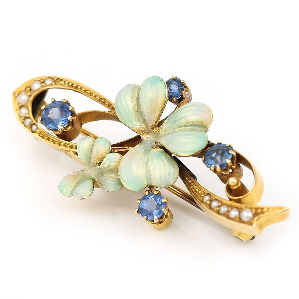Thumbnail: Art Nouveau Sapphire Enamel and Pearl Flower Brooch
