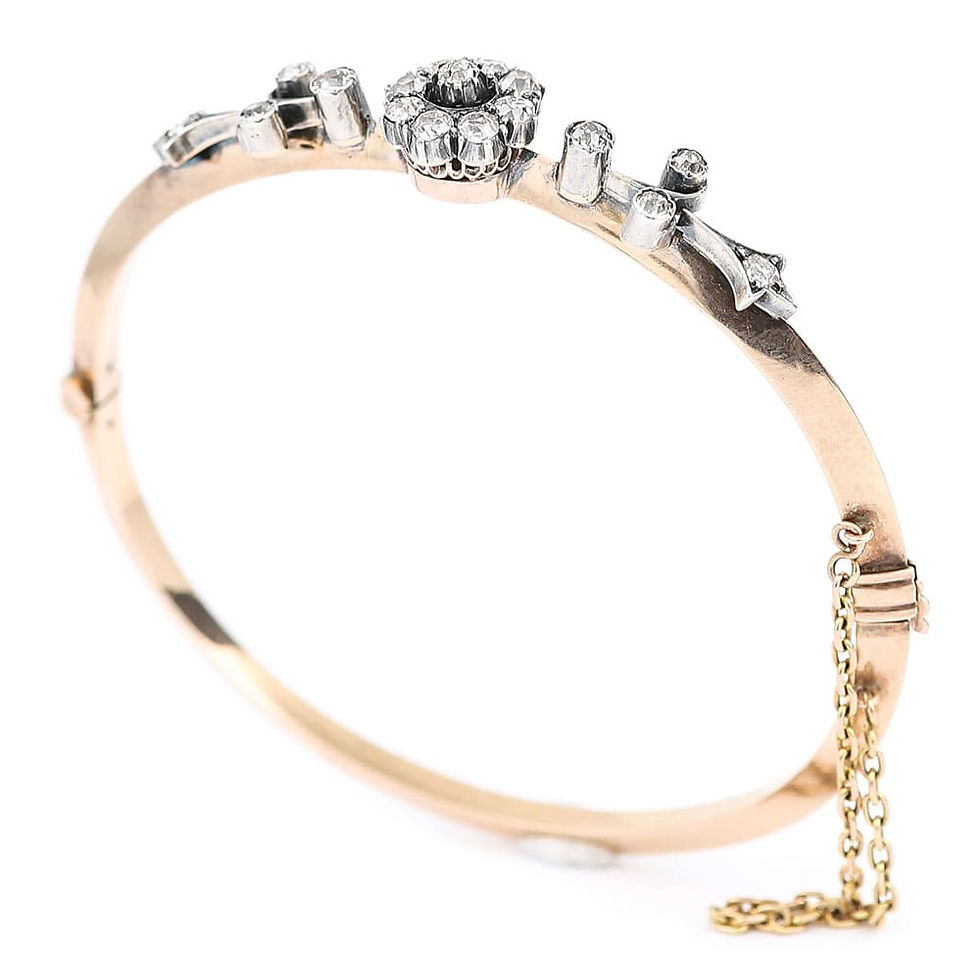 Thumbnail: Victorian 1.30ct Diamond 'Daisy' Bangle Bracelet 15 Karat Yellow Gold Circa 1890
