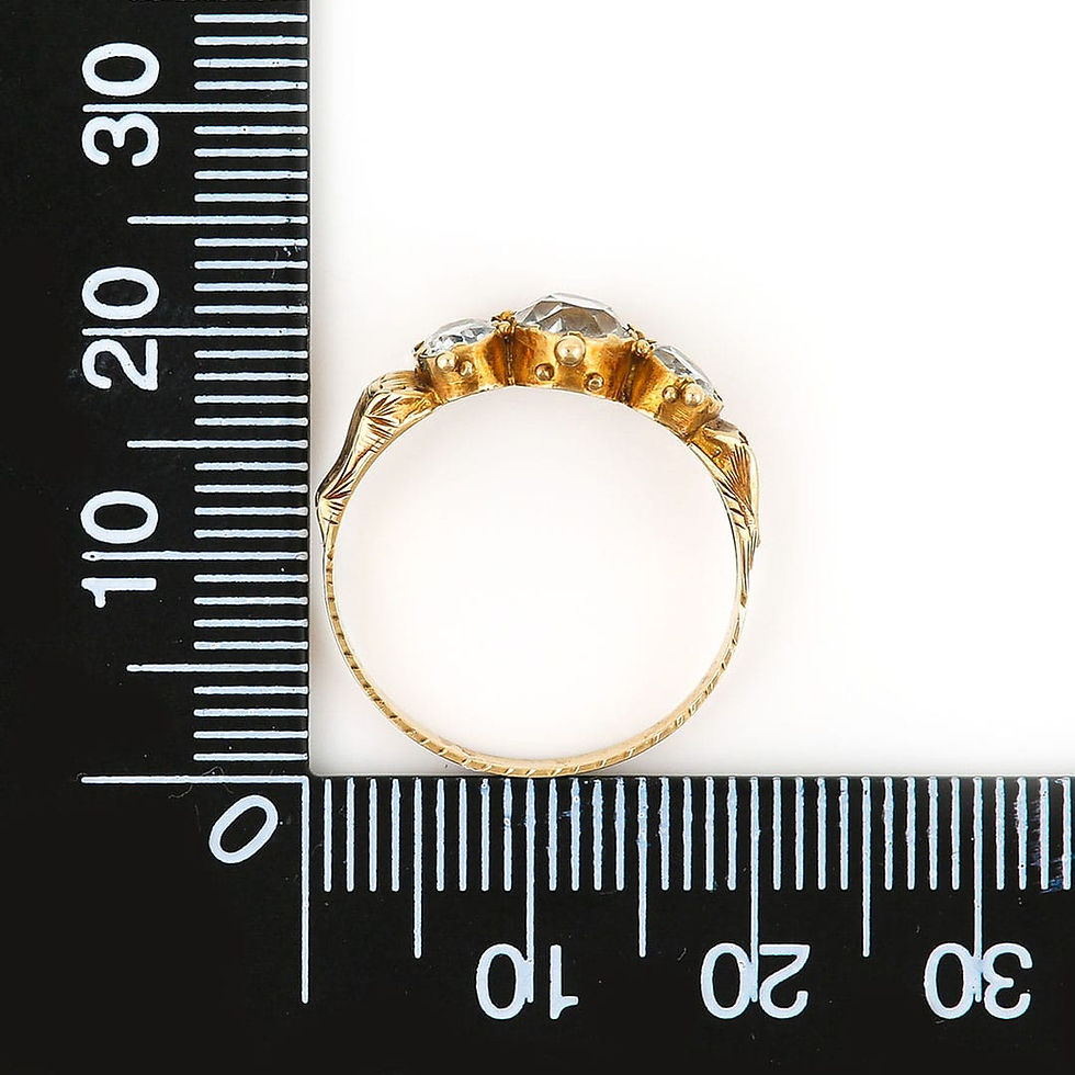 Thumbnail: Victorian 9ct Gold Aquamarine and Blue Topaz Three Stone Ring, Circa 1860
