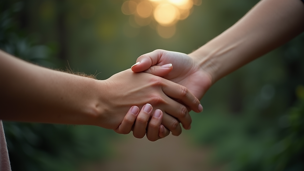 Close-up view of two hands gently holding each other