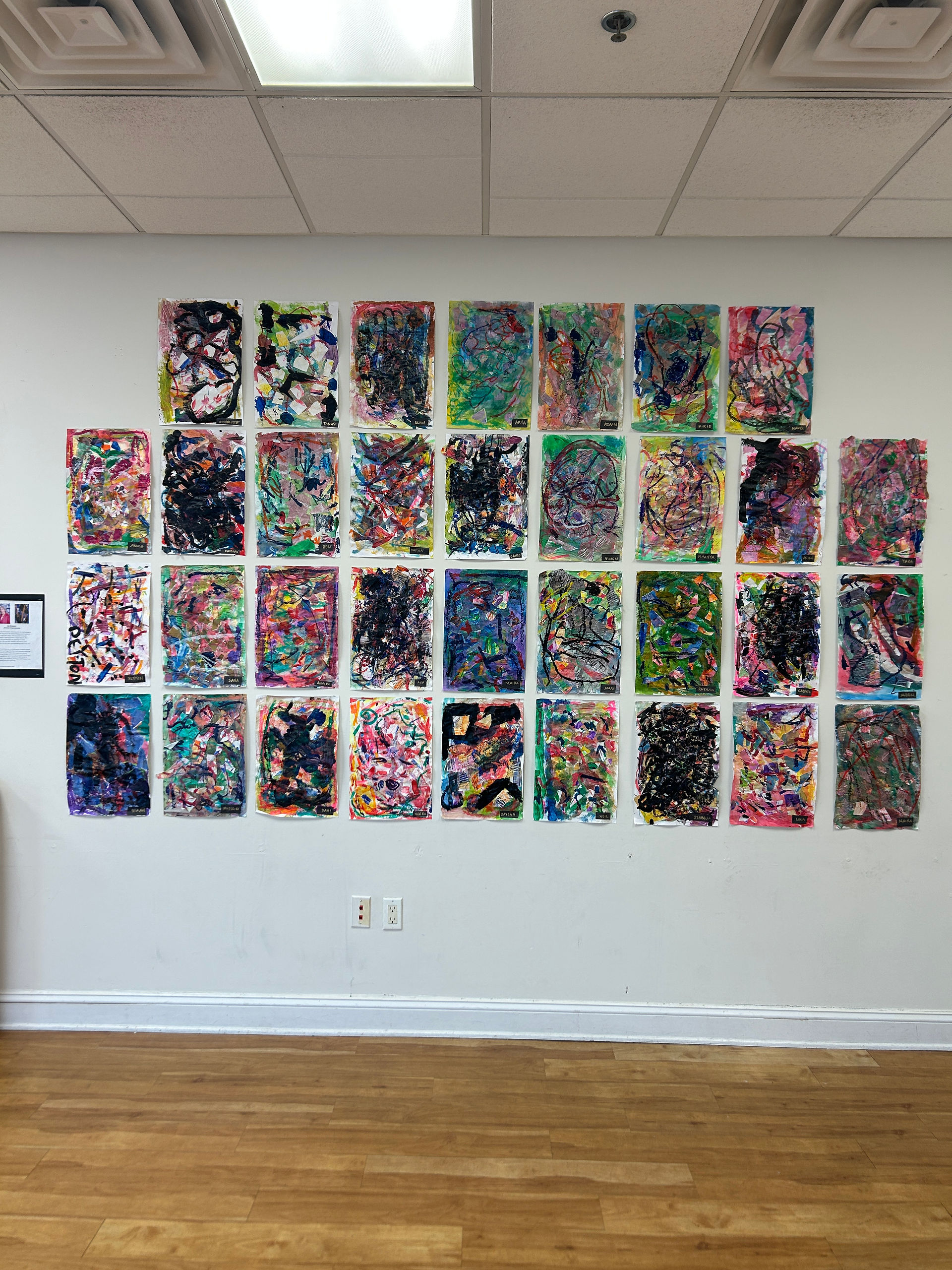 Image of student artwork decorated on the walls for the Art Show. 