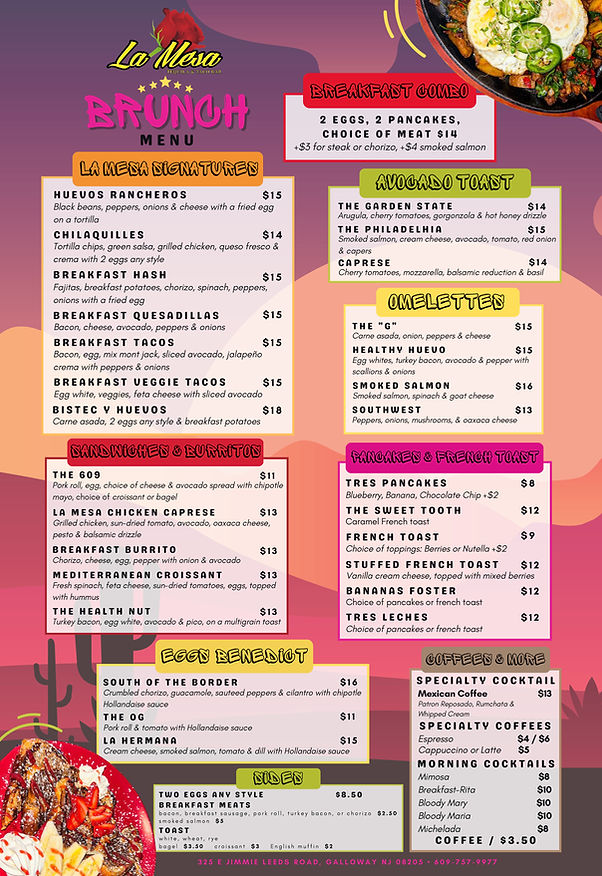 La Mesa Tequila and Taco Bar Galloway Brakfat Menu