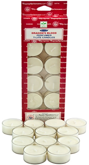Satya Dragons Blood Tea Light Candles (12 Per Pack)