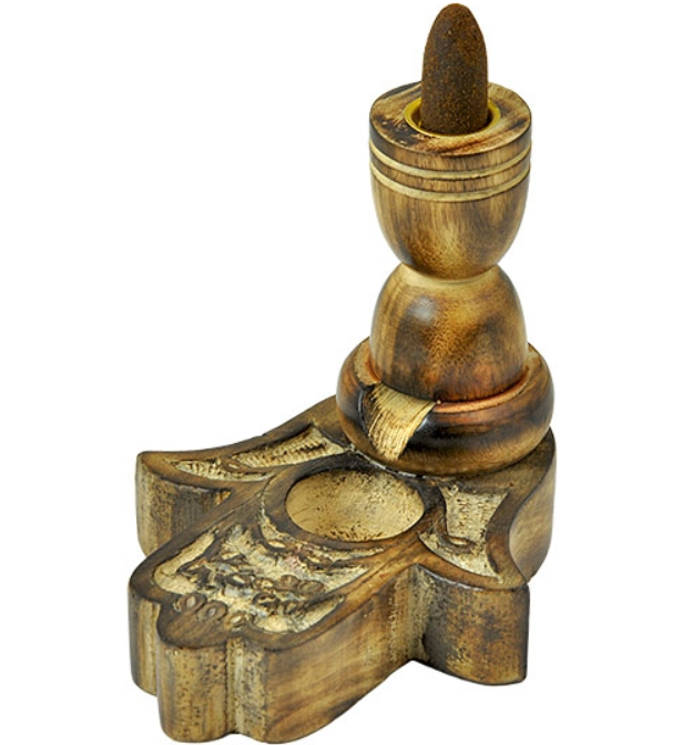 Hamsa Hand Wooden Backflow Cone Burner - 5"H, 3"W