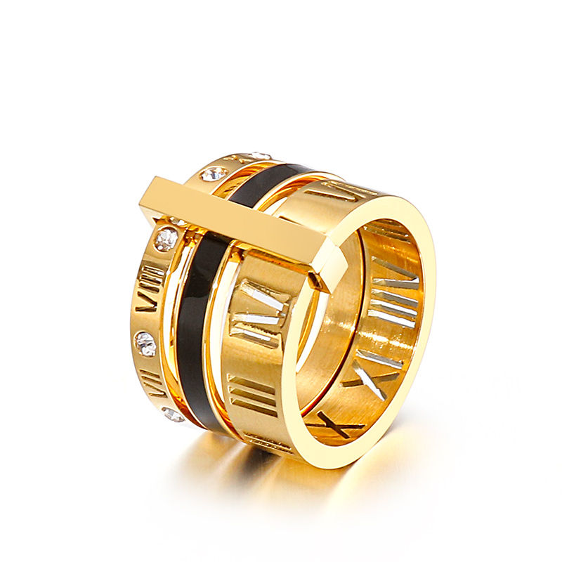 Thumbnail: Trendy Shell Stainless Steel Rings For Women Girls Three Layers Roman Numerals R