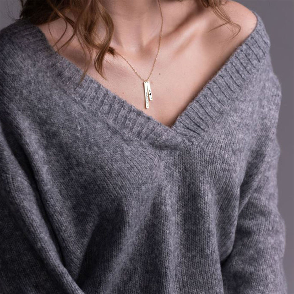 Thumbnail: eManco Chic Minimalist Double Vertical Bar Necklace Stainless Steel Gold Color W