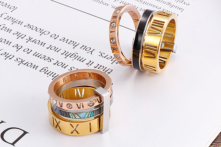 Thumbnail: Trendy Shell Stainless Steel Rings For Women Girls Three Layers Roman Numerals R