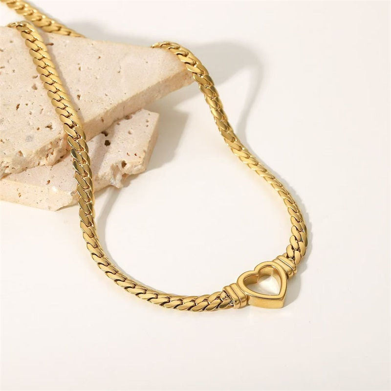 Thumbnail: GANEMLY 316L Stainless Steel Hollow Heart Necklace Bracelets Waterproof Jewelry 