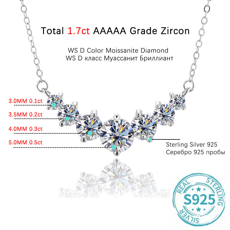 Thumbnail: ALIZERO 1.7 Carat D Color VVS1 Moissanite Necklace For Women Fine Jewelry 925 St
