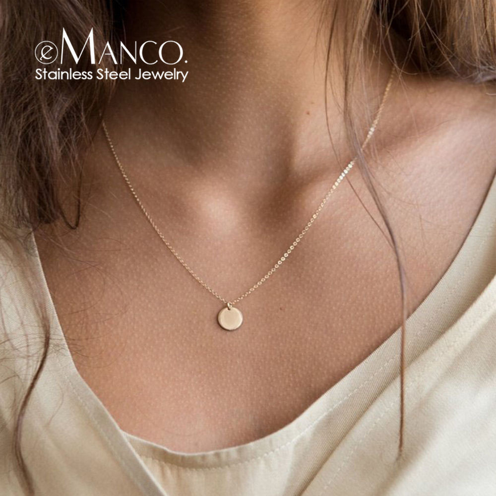 eManco Glam Layered Disc & Circle Pendant Necklace Stainless Steel Women's 14K G