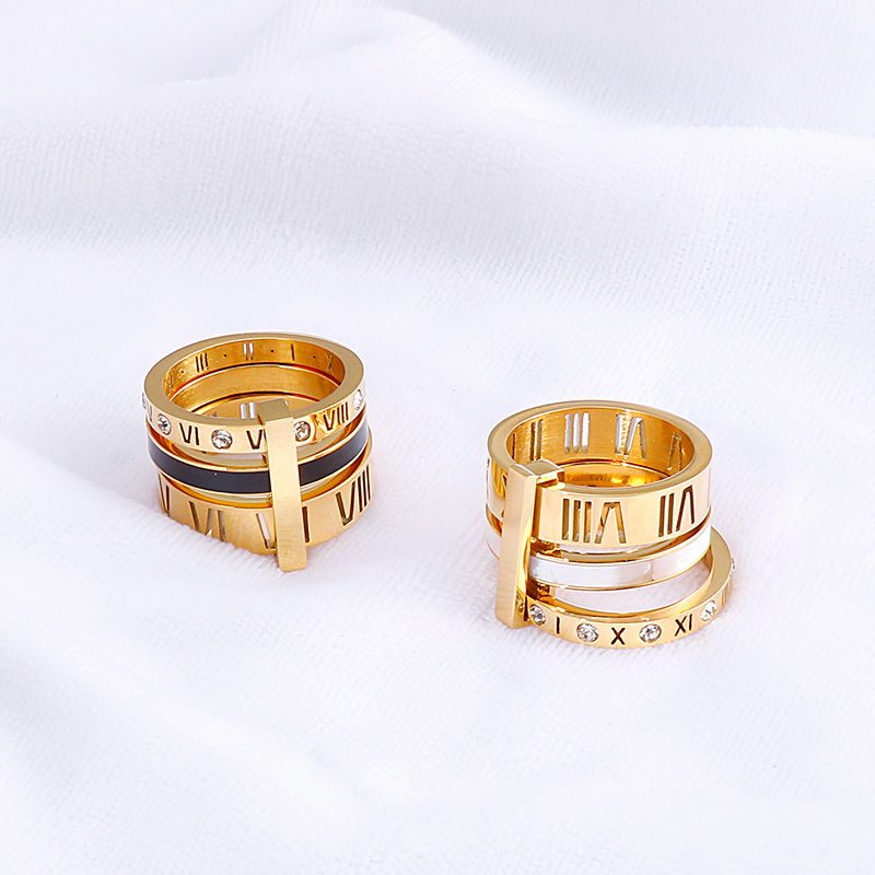 Thumbnail: Trendy Shell Stainless Steel Rings For Women Girls Three Layers Roman Numerals R