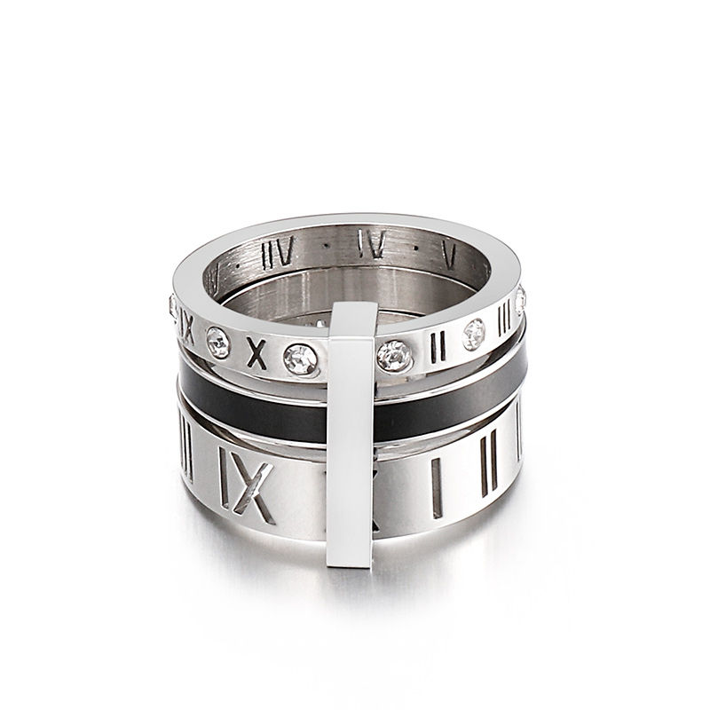 Thumbnail: Trendy Shell Stainless Steel Rings For Women Girls Three Layers Roman Numerals R