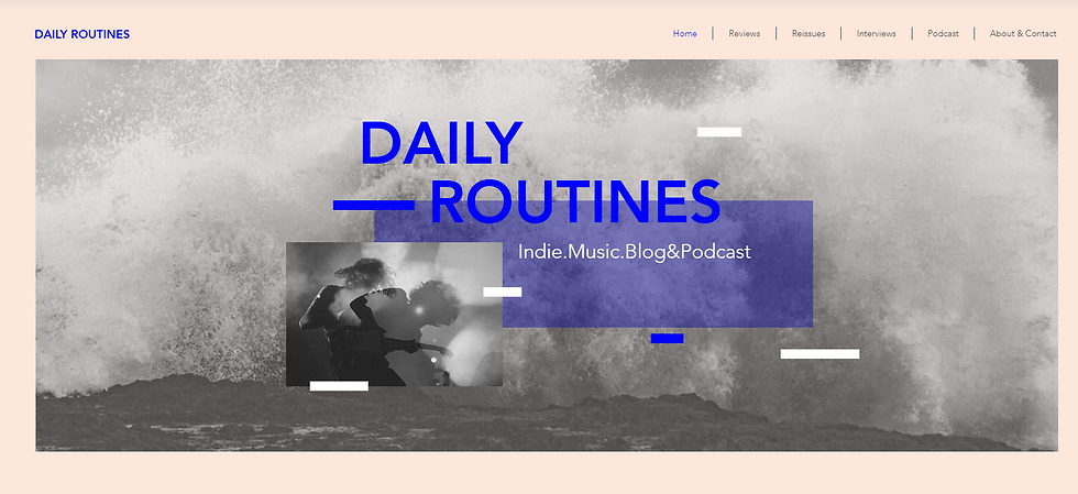 Screenshot of a Wix website template called Daily Routines. It's main colors are pink , royal blue, white, an black