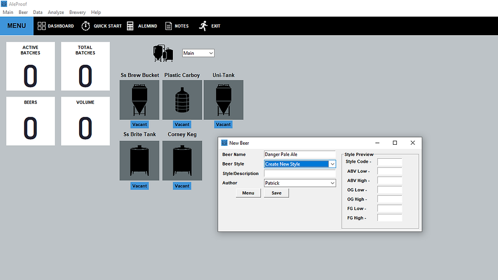 brewing software interface