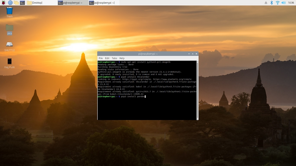 Raspberry Pi desktop screen and GUI