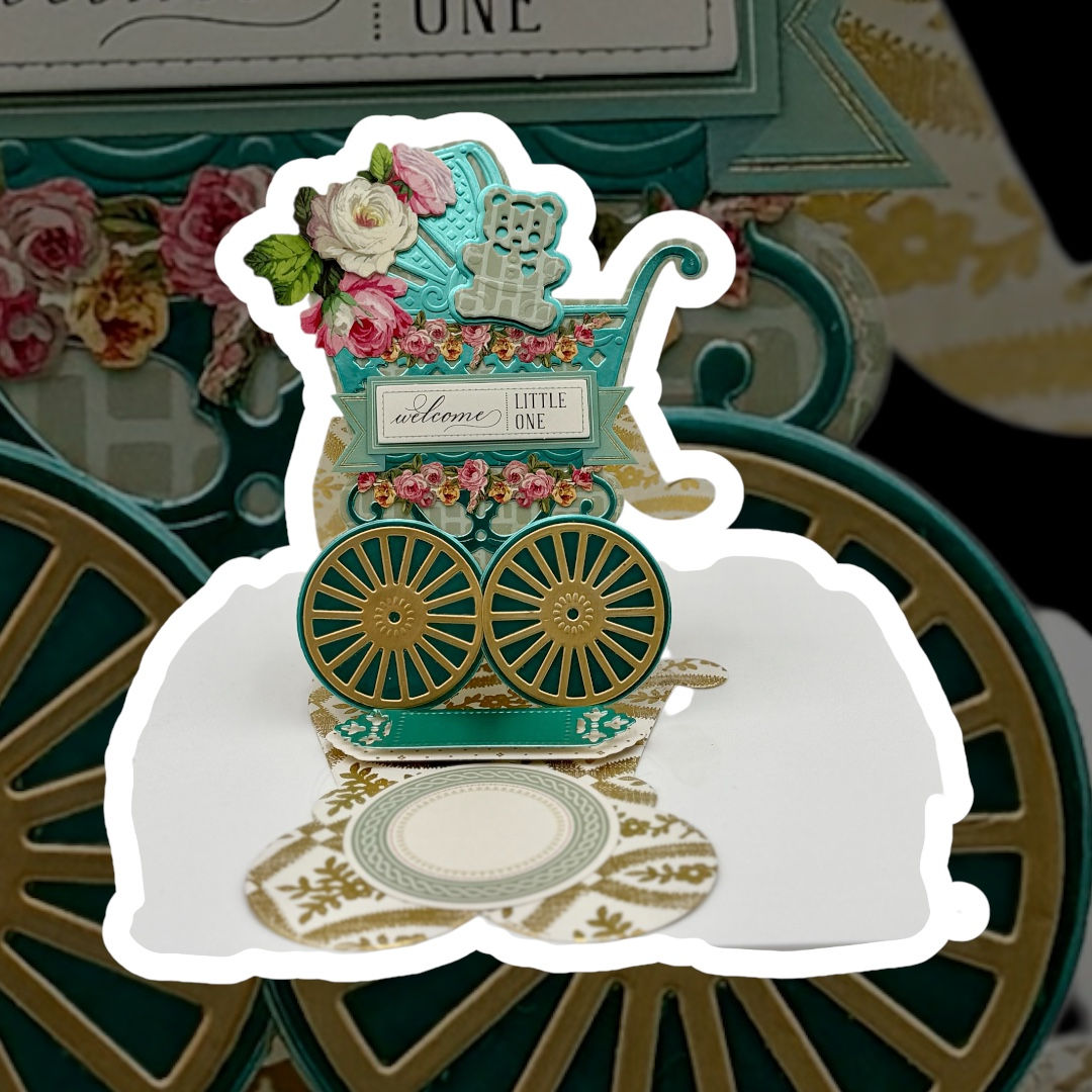 "Welcome Little One" Baby Carriage Easel Card