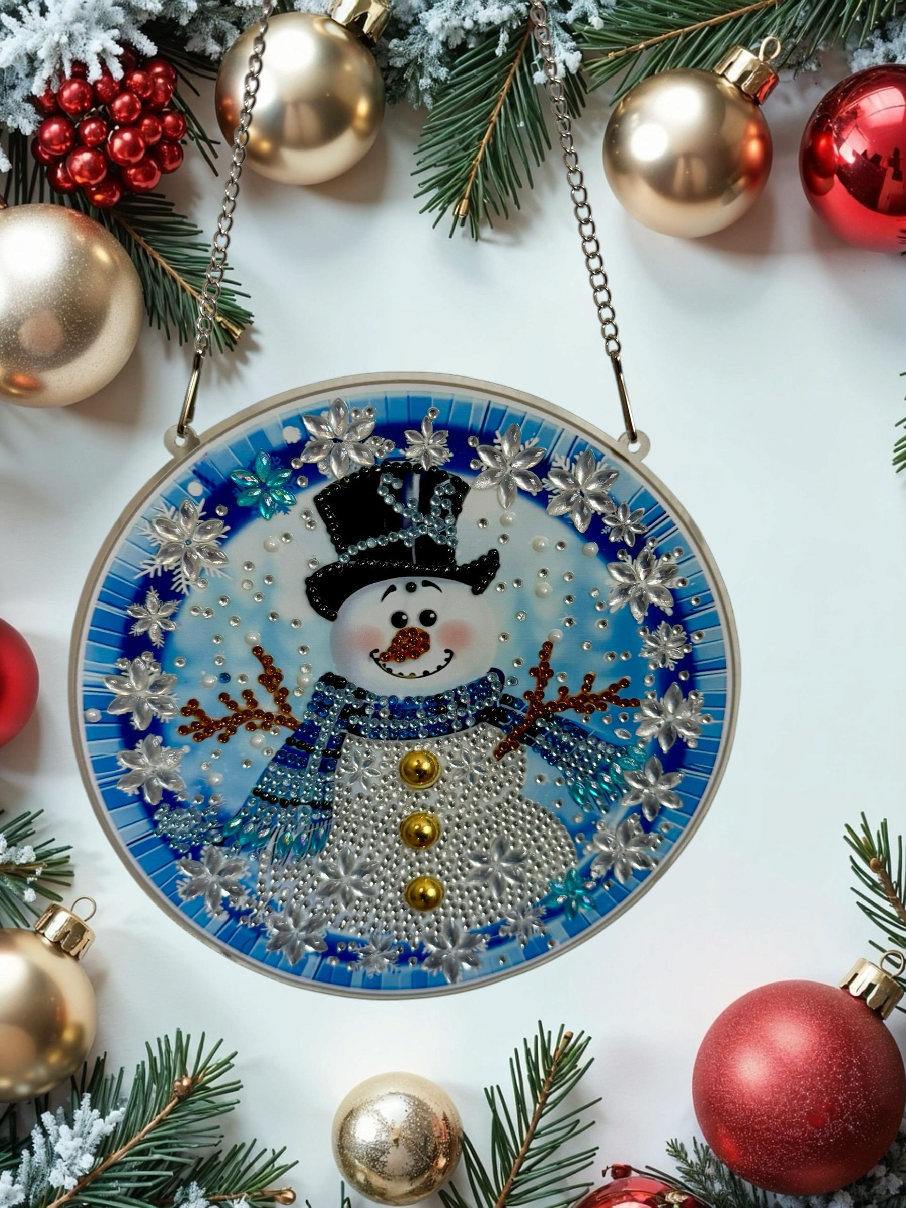 Frosty Blue Snowman Diamond Art Hanging Decoration