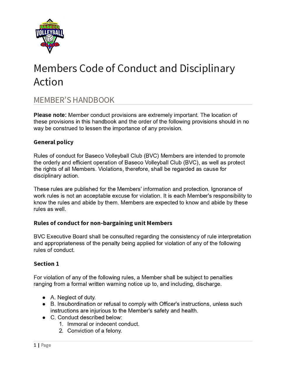 BVC Member's Handbook