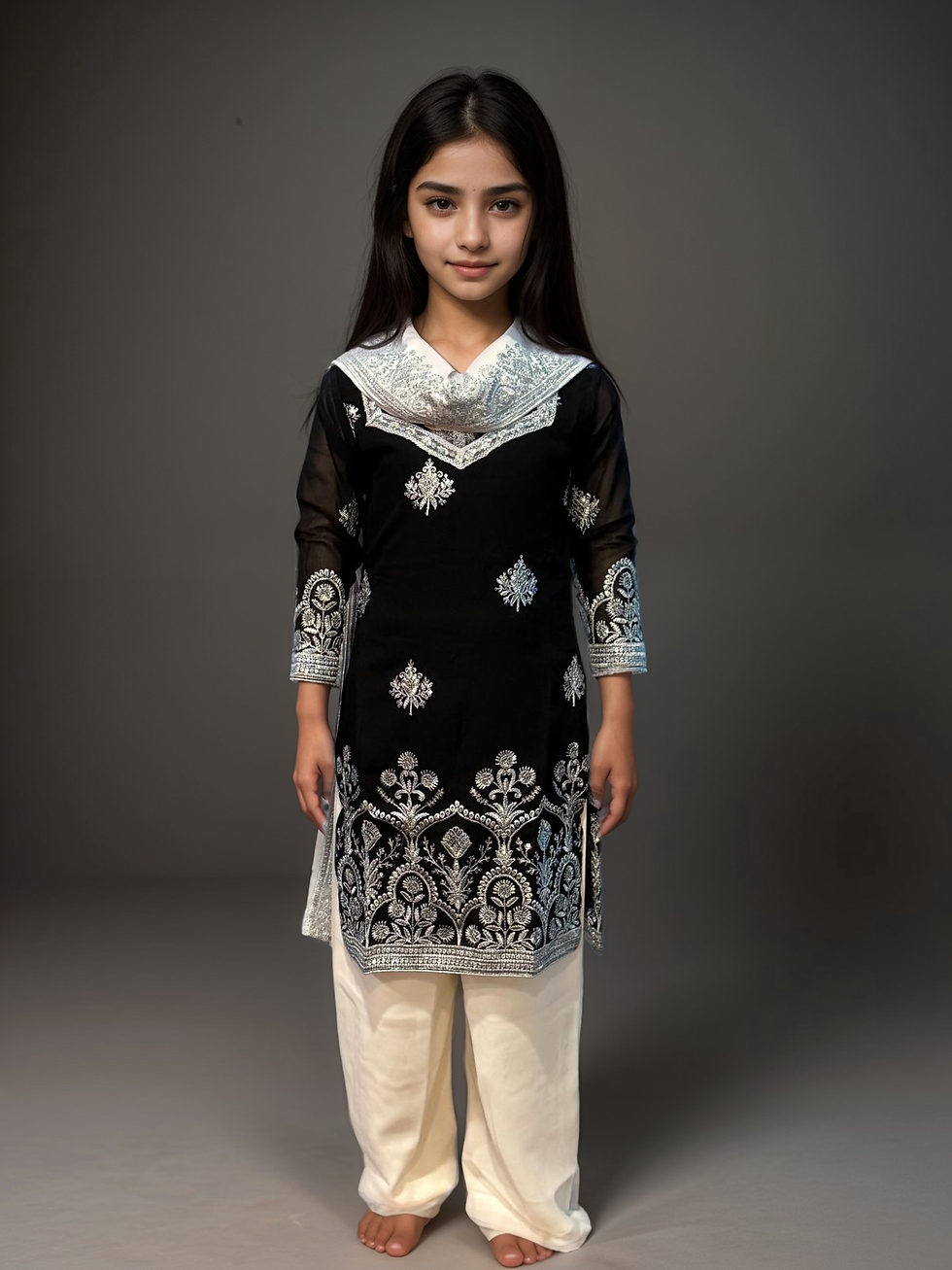 Thumbnail: Kids’ Embroidered Salwar Kameez Set with Dupatta