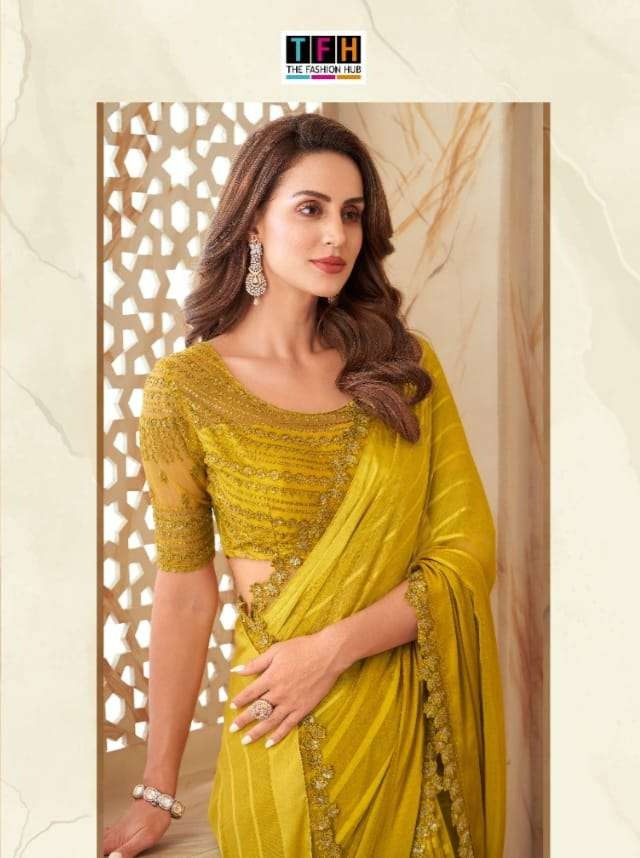 Thumbnail: Embellished Border Georgette Silk  Brasso Saree