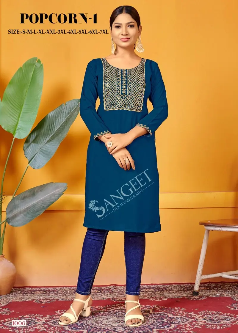 Thumbnail: Elegant Embroidered Straight-Cut Kurti – Size S & M