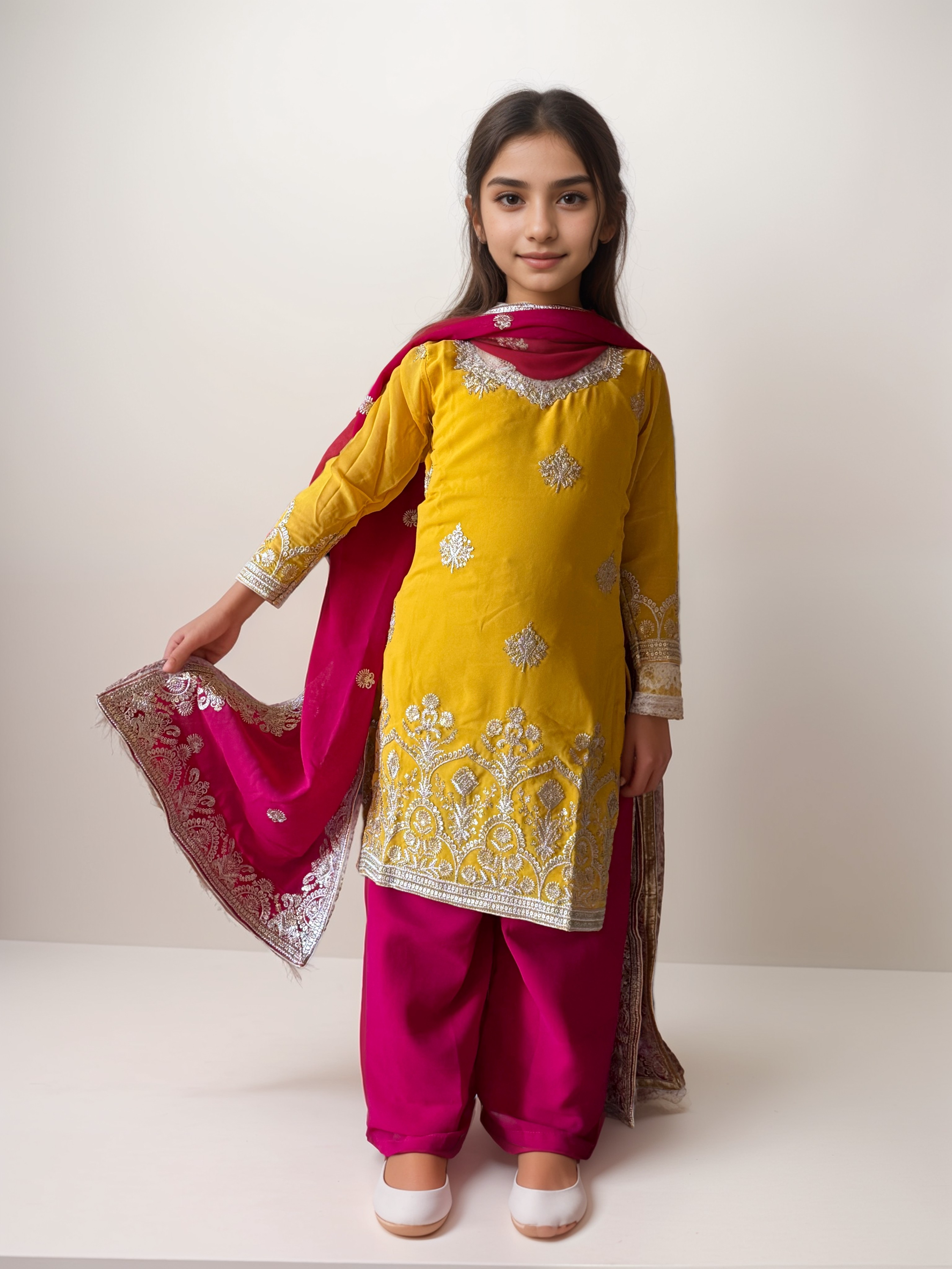 Kids’ Embroidered Salwar Kameez Set with Dupatta
