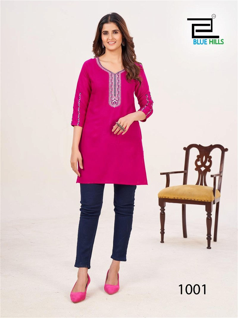 Stylish Women’s Short Kurtis in Embroidered Rayon