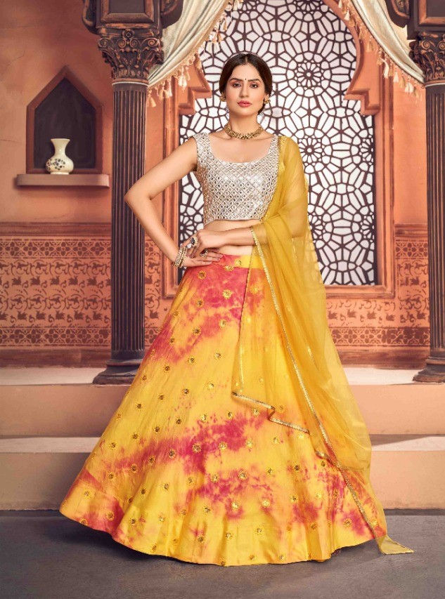 Beautiful yellow lehenga with high class print