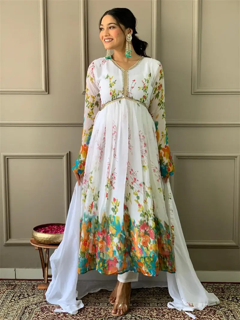 Thumbnail: Vibrant Floral Anarkali Dress for Festive & Formal Events