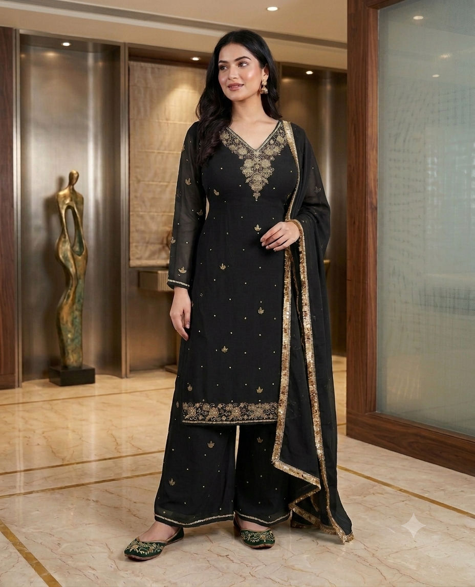 Thumbnail: Women’s Georgette Handwork Palazzo Suit Set with Dupatta
