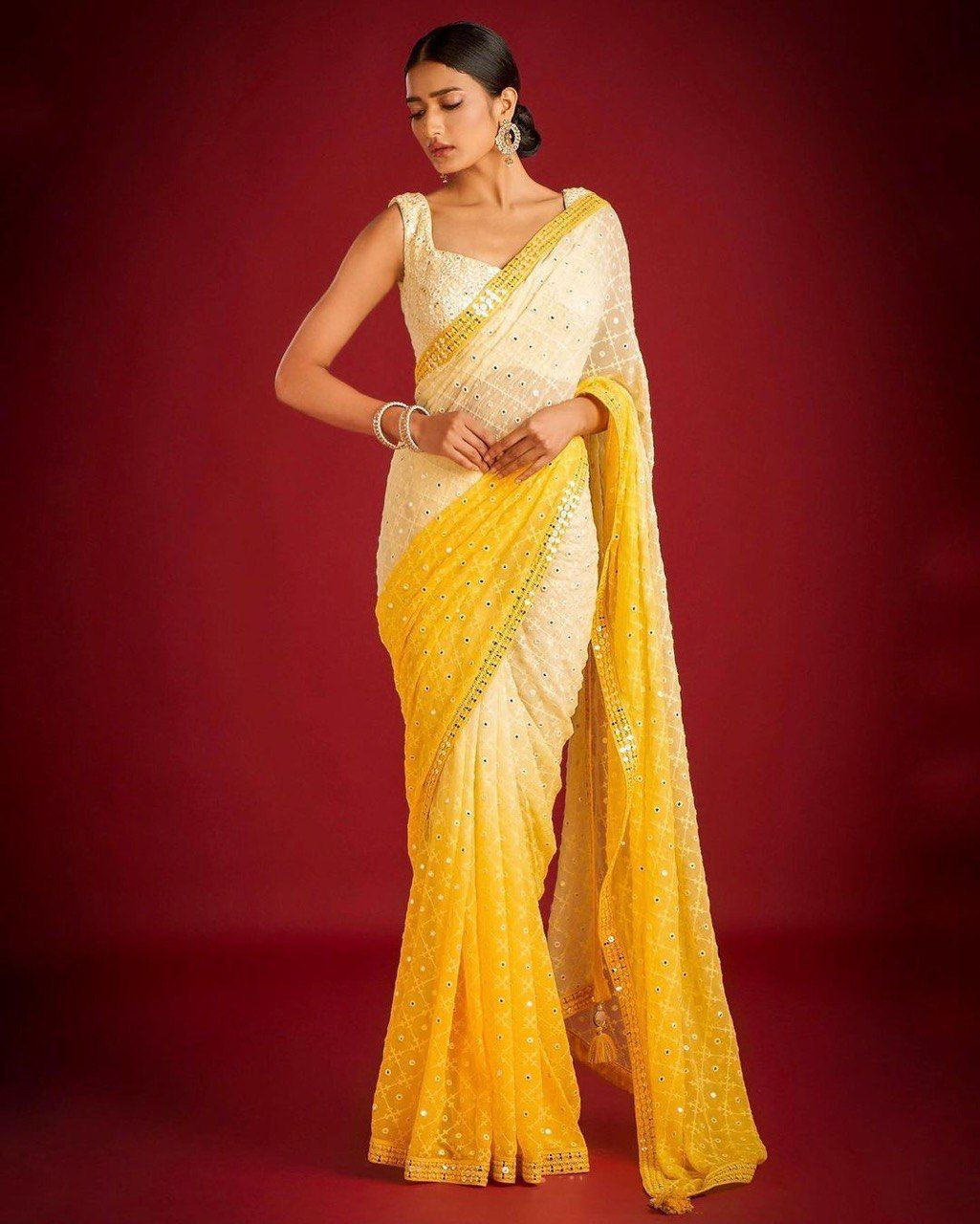 Soft Georgette sequence  party were Saree with embroidery work for 