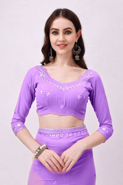 Thumbnail: Ready-to-Wear Georgette Saree with Silver Zari Embroidery