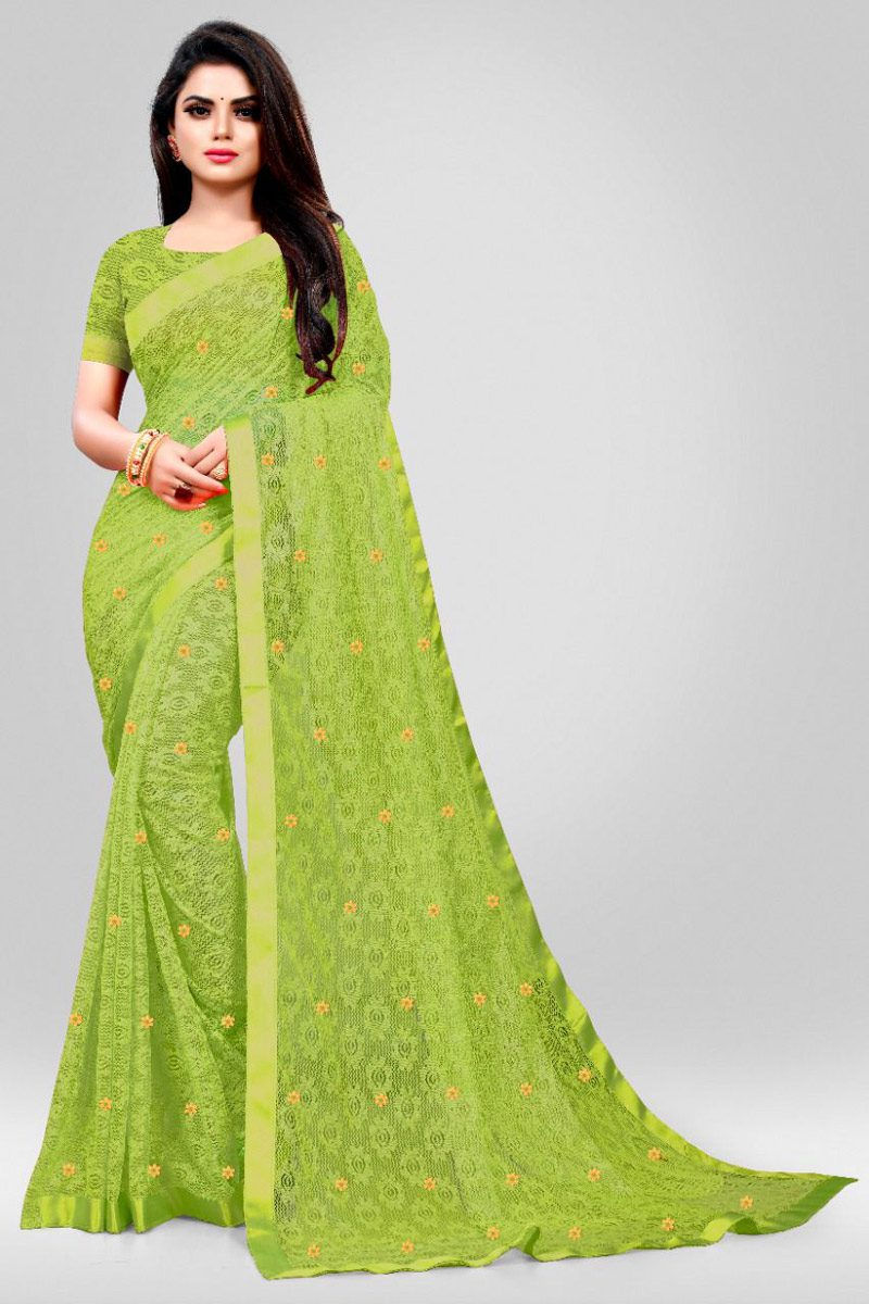 Thumbnail: Latest fashion net saree with pearl work