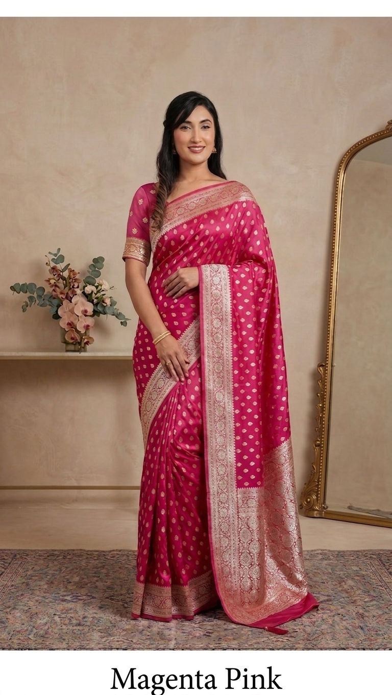 Thumbnail: Banarasi Silk Pre-Pleated Saree with Zari Butta Work