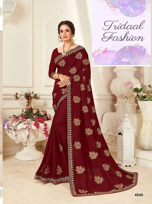 Thumbnail: Kalista Euro Festive Wear Embroidery Worked Sarees