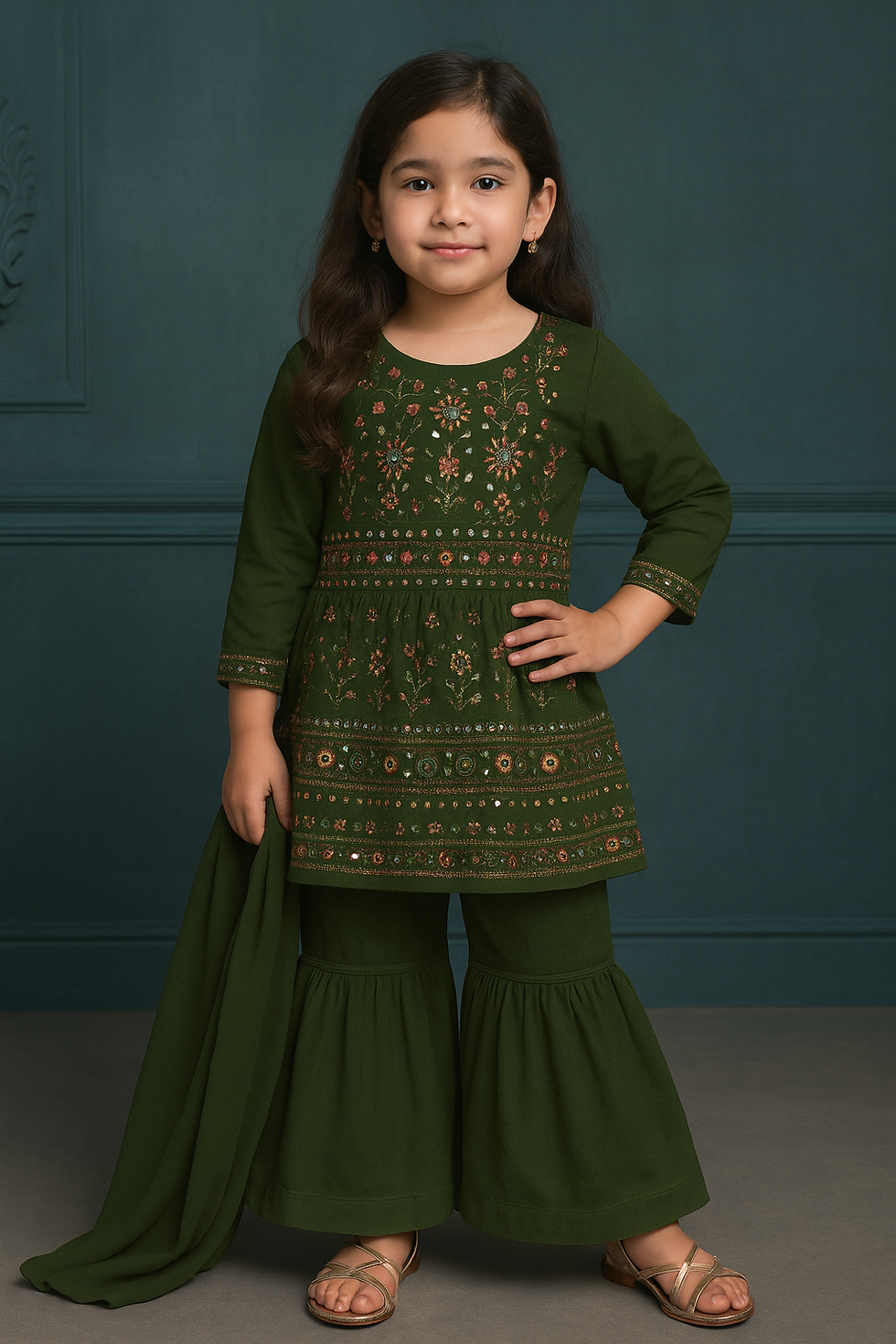 Thumbnail: Kids Designer Mirror Work Sharara Set – Georgette Fabric