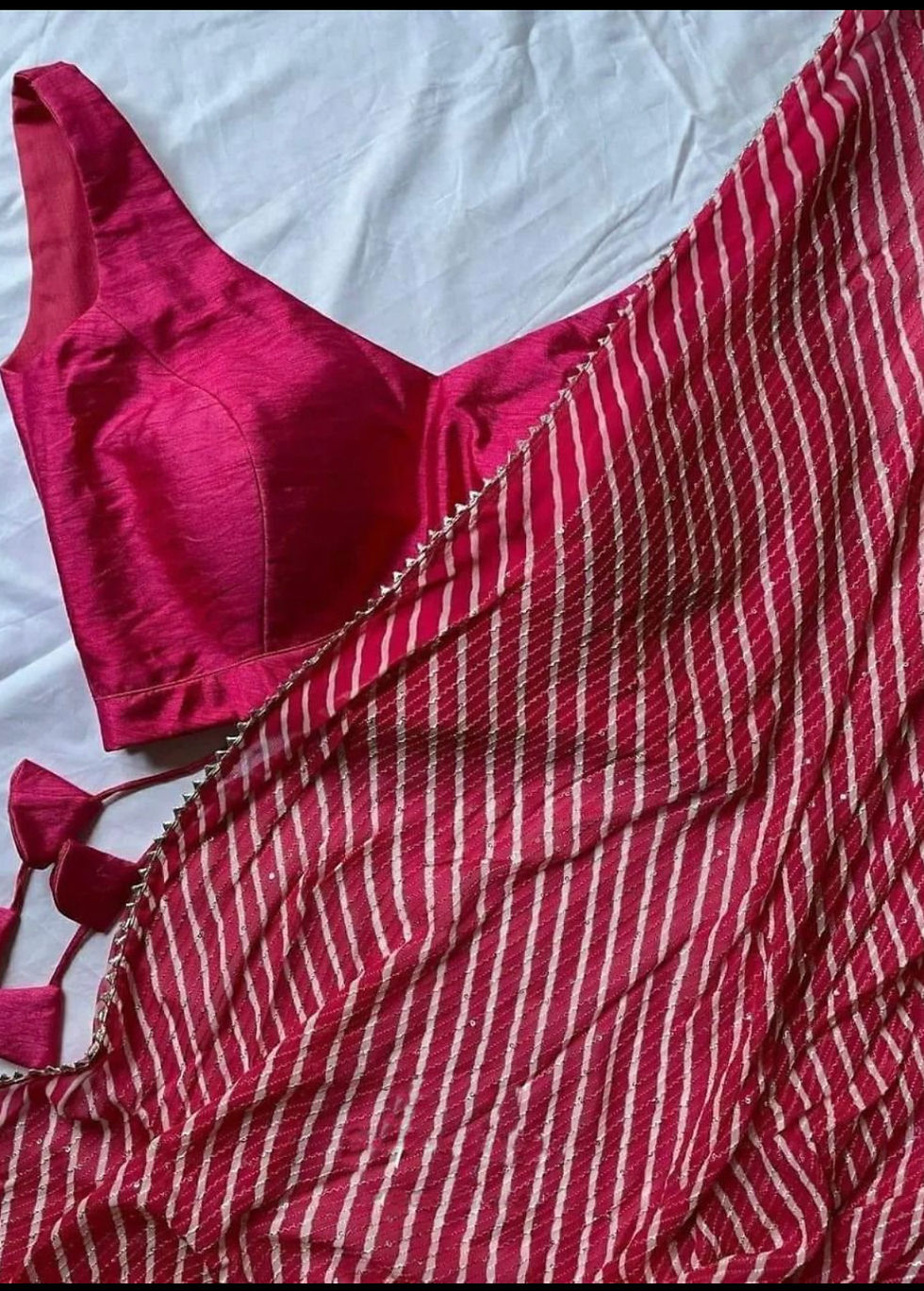 Thumbnail: Georgette Multi stripe saree with Blouse 