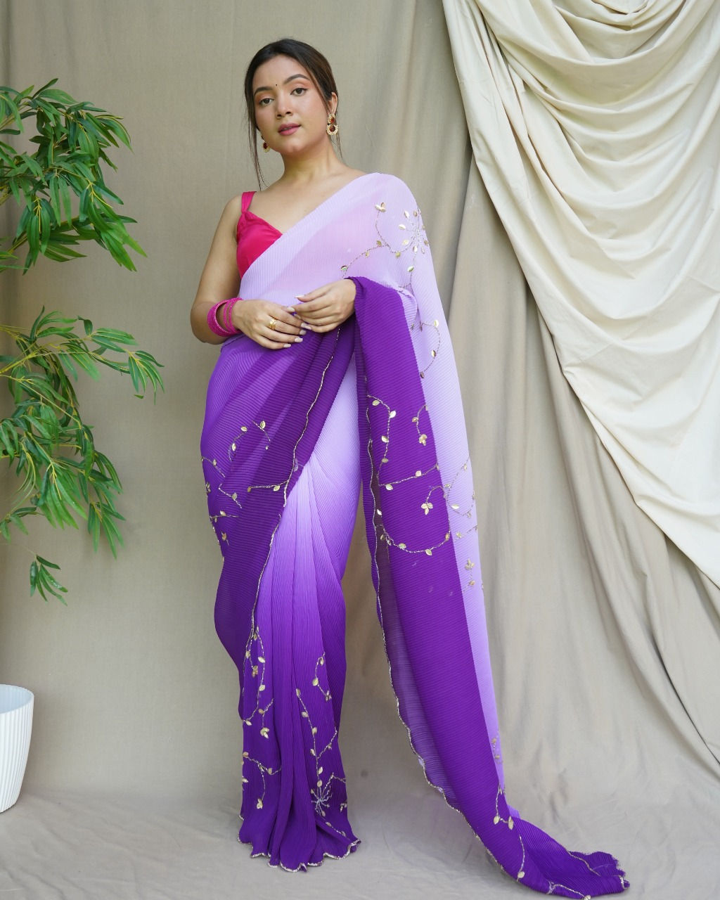 Latest Crushed Fancy Georgette Saree Collection
