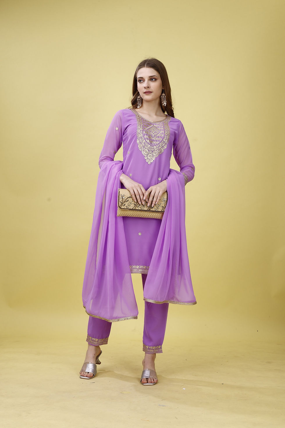 Thumbnail: Premium Georgette Sequins Embroidered Salwar Suit set