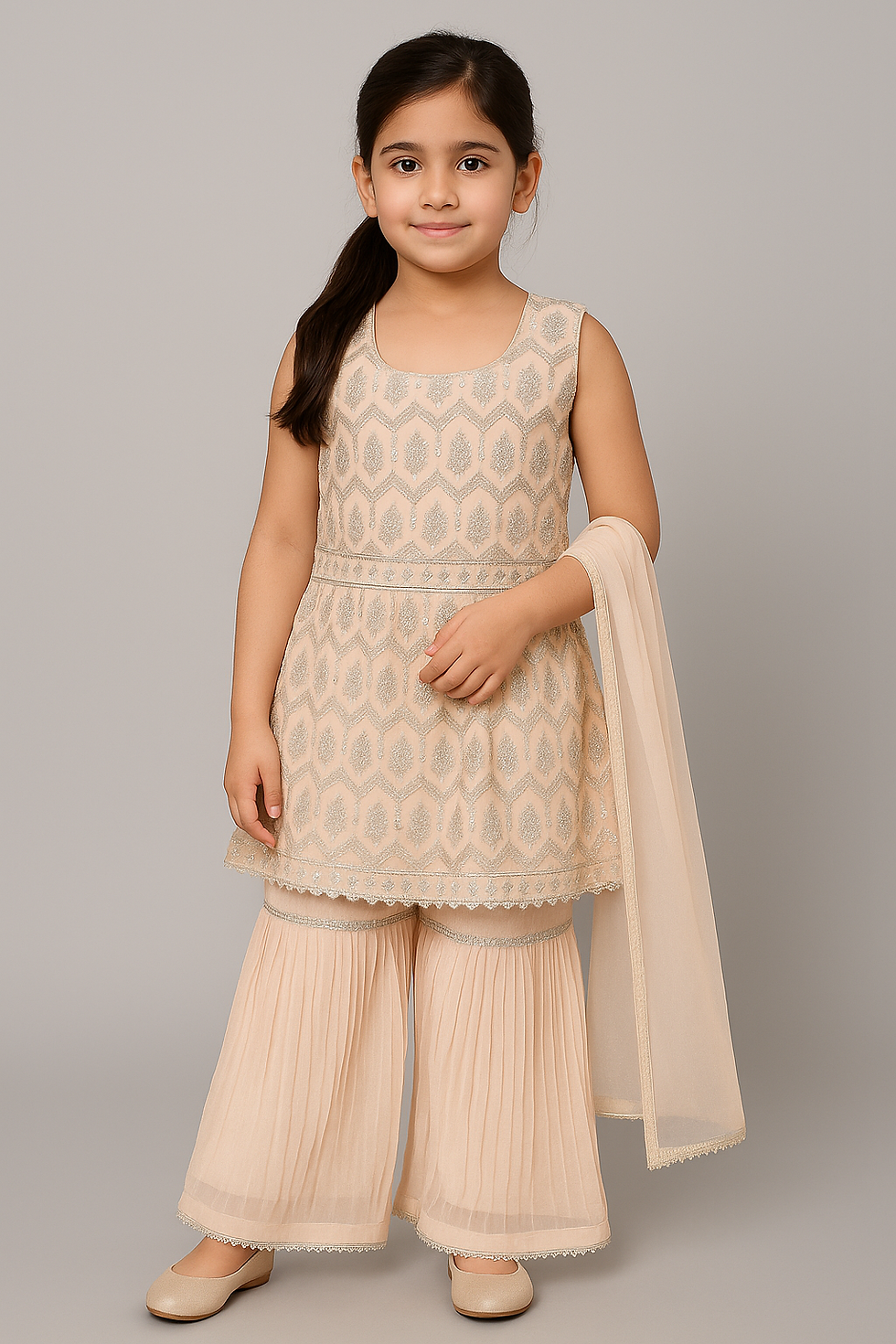 Thumbnail: Elegant Kids Ethnic Georgette Sharara Set with Sequin Embroidery (Sizes 24–30) 