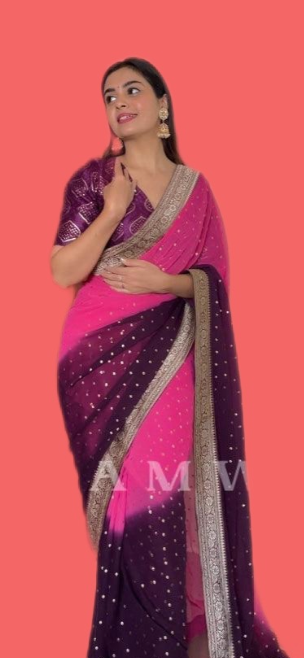 Thumbnail: Latest Bollywood Party Saree in double tone With Fully Stitched Blouse 