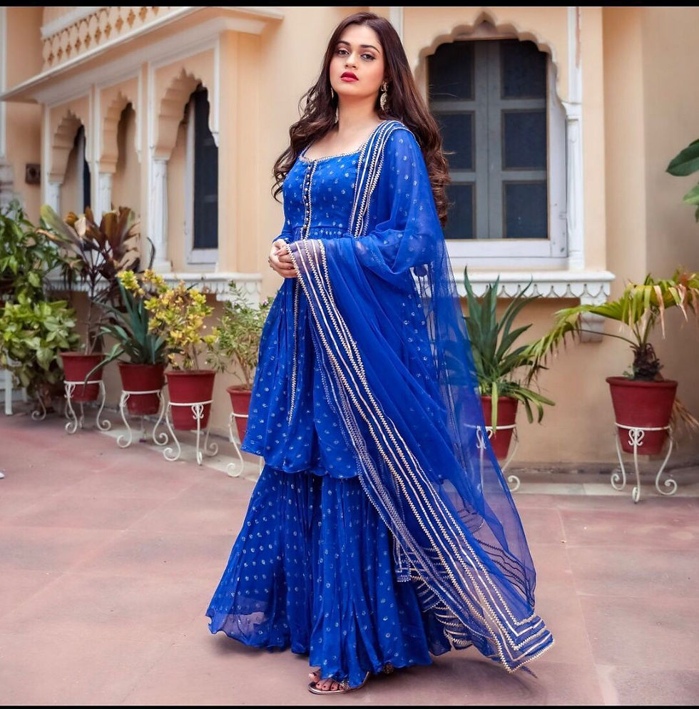 Latest georgette designer wear top and sharara blue
