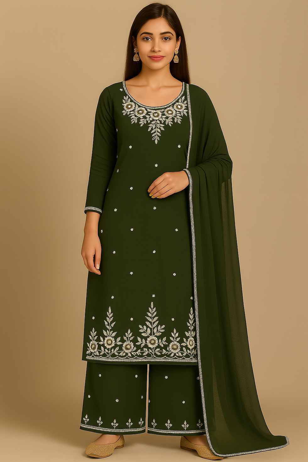 Thumbnail: Elegant Handwork Kardana Embroidered Suit Set – Georgette Fabric