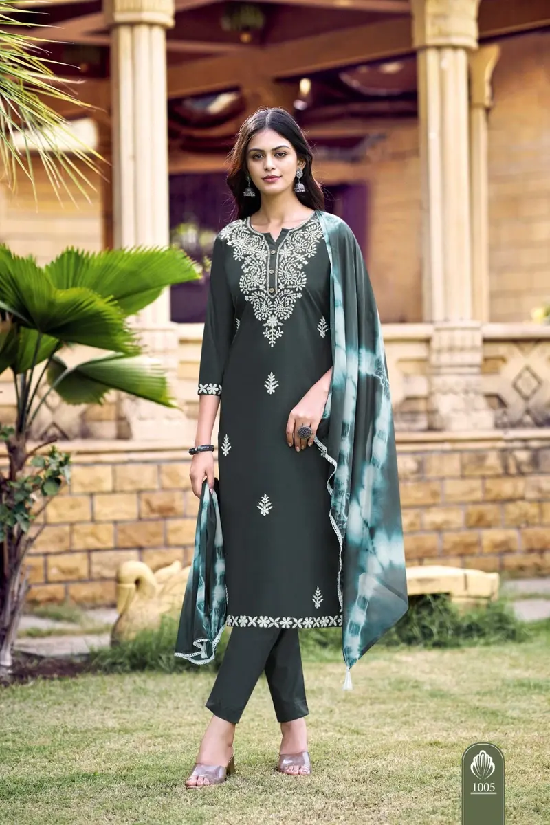 Thumbnail: Rayon Embroidered Suit Collection with Chinon Dupatta